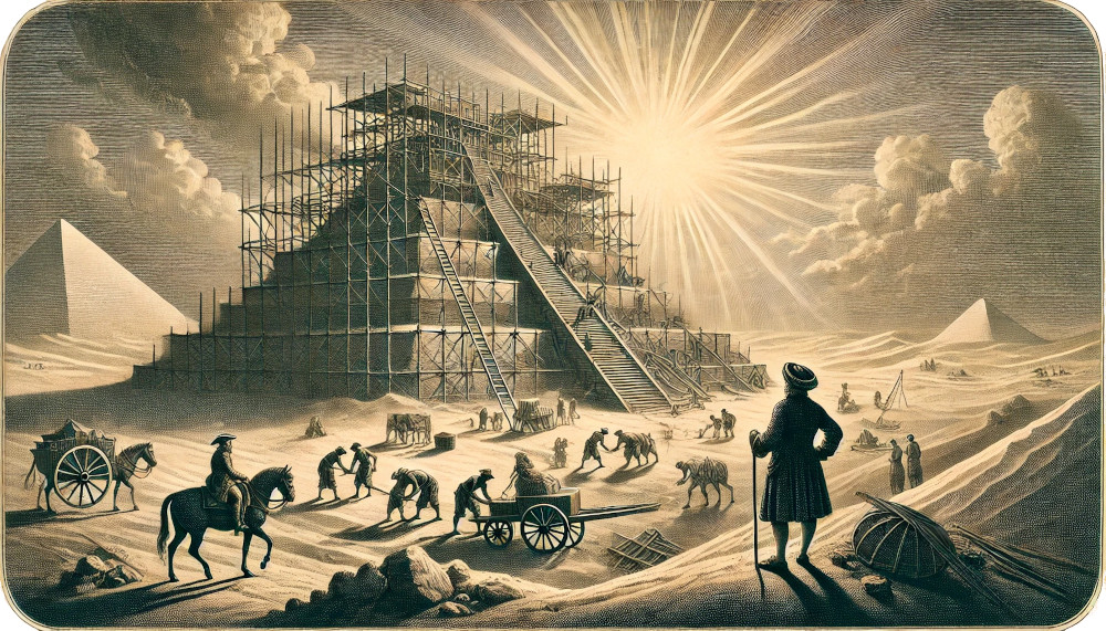 Les hommes imaginent la construction de la pyramide