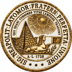 Sceau de la loge napolitaine « La Parfaite Union » : pyramide, sphinx et soleil rayonnant